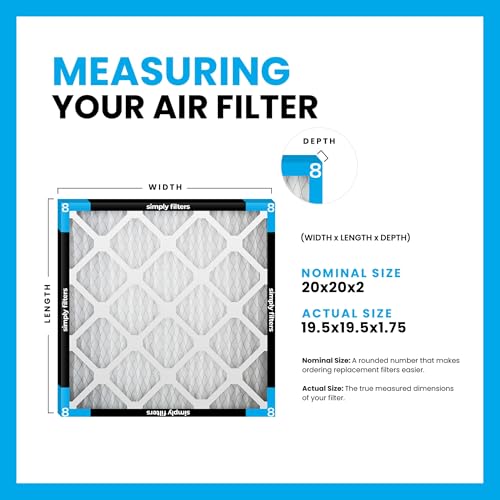 Image of Simply 20x20x2 Air Filter, MERV 8, 6 Pack, Furnace Air Filter for HVAC (Actual Size:19.5 inchx19.5 inchx1.75 inch) DUST, Pet, & Allergy Control