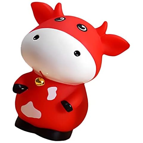 VENNSDIYU Cartoon Cow Piggy Bank Unbreakable Coin Jar Money Box Gifts Birthday, Red Cover