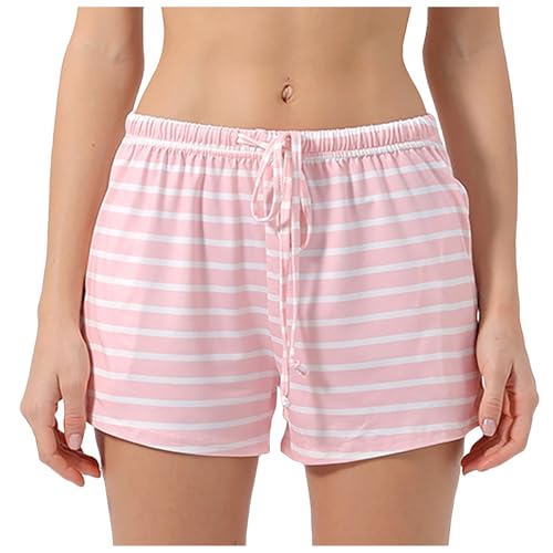 Pantalones cortos de pijama genéricos para mujer, ropa de relajación cómoda con bolsillos, banda elástica, ropa de noche, medias de pijama con cordón, jeans anchos para mujer, Rosa claro, S
