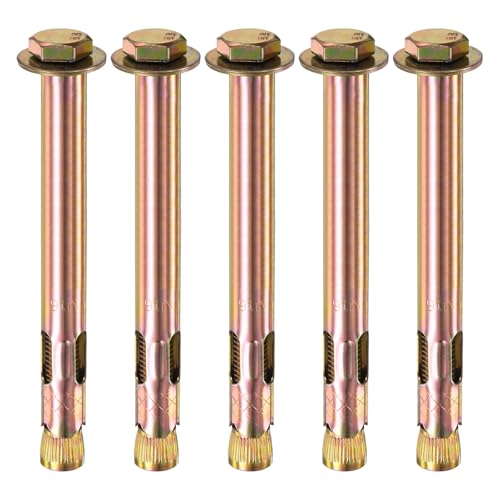 Image of M METERXITY 5-Pack Hex Expansion Bolt, M12x150mm Colored Galvanized Iron-Carbon Steel External Hex Expansion Bolts, Anti-Corrosion Metal Bolt for Concrete /Dry Brick /Block Walls