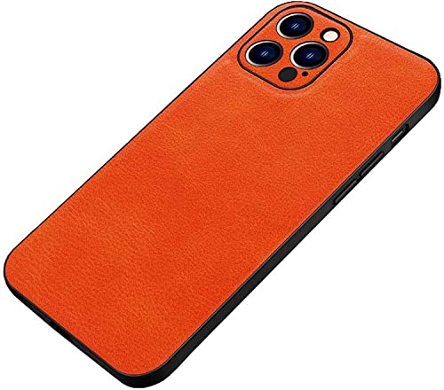 Coque iPhone 13 Mini orange en cuir antichoc avec protection de camera