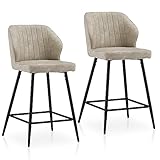TUKAILAi Faux Leather Bar Stools Set of 2, Modern Counter Height Barstools with Back, Footrest and Metal Legs, Upholstered Dining Chairs for Kitchen Island, Cafe, Restaurant (Cream)