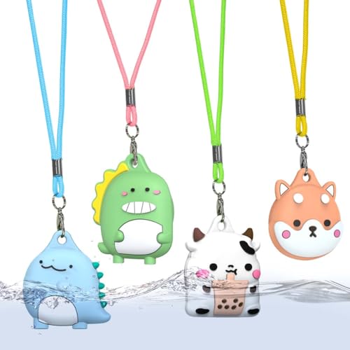 4-Pack Cute Case for AirTag 2/1 Necklace Design Waterproof Air Tag Necklace Soft Silicone Protective Air Tags Holder with Key Ring