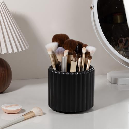 Image of Anyoifax 360 Rotating Pen Holder 7 Slots Desk Organizer Removable Pencil Cup Plastic Art Supplies and Accessories Desktop Storage Box Caddy for Office, School, Home (Black)