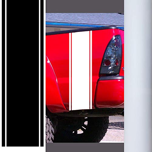 Coza Racing Stripes Rear Bed Vinyl Decals Compatible with Dodge Ram 1500 2500 Ford F-150 Tundra Tacoma Toyota or Any Pickup Truck 2 Pack. White Matte