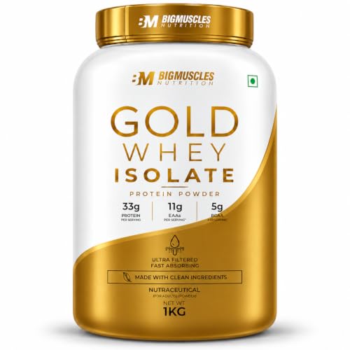 Bigmuscles Nutrition Gold Whey Isolate (1kg, Rich Chocolate) | 27g Whey Protein Isolate 90% | 7 Natural Ingredients Only | 0 Added Sugar | Clean Label
