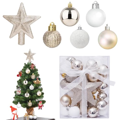 30 Stück Mini Weihnachtskugeln mit Aufhänger 3cm Klein...
