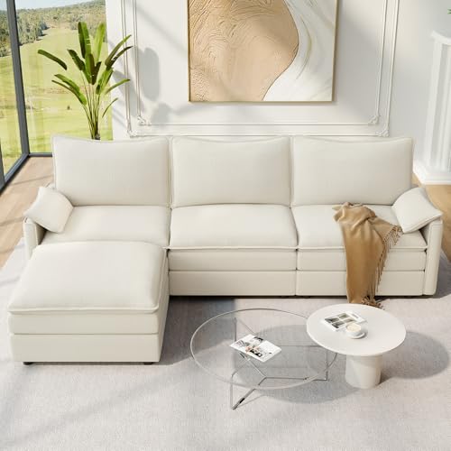 Image of Vesgantti 108 inch Modular Sectional Sofa, Comfy Cloud Couch with Movable Ottoman Deep Seat Chenille L Shaped Modular Sofa, Sectional Couches for Living Room, Bedroom and Apartment, Creamy Beige