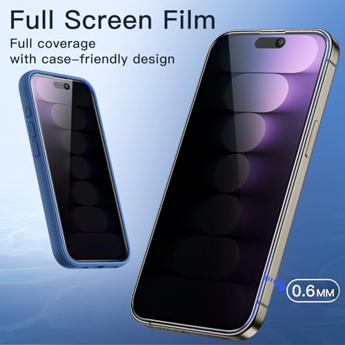 Image of JETech Privacy Full Coverage Screen Protector for iPhone 15 Pro 6.1-Inch, Black Edge Anti-Spy Tempered Glass Film with Easy Installation Tool, Case-Friendly, 2-Pack