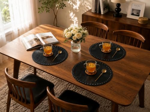 FAVE 2er Set Runde Schwarze Kunstleder Platzset, 35 cm – Ansicht 5