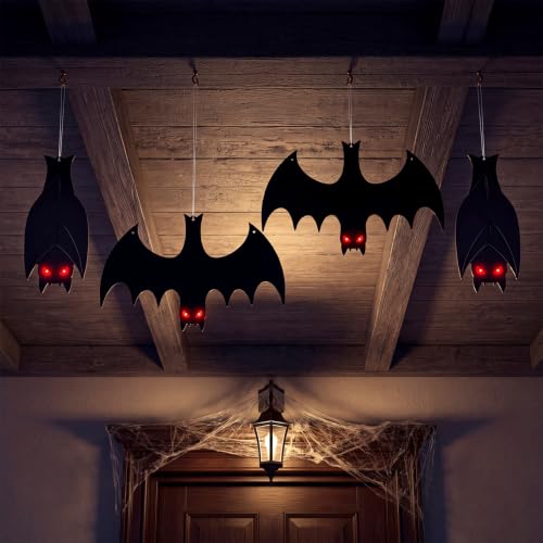 Pinkunn 4 Pcs Halloween Hanging Bats