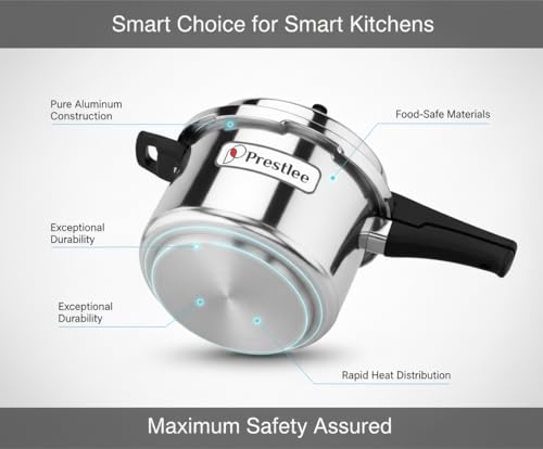 Image of Prestlee Aluminium 5 Litres Pressure Cooker | Outer Lid | Faster & Healthy Cooking | Gas Stove Compatible | ISI Certified | 5 Years Manufacturer's Warranty | Silver