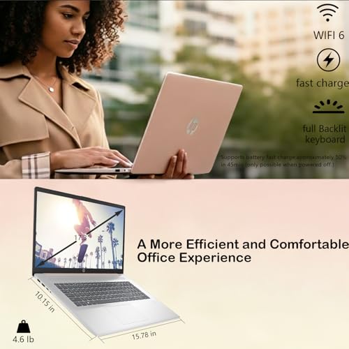 Image of HP Essential 17.3 inch HD+ Touchscreen Laptop, Intel Core i7-1355U, Up to 5.0GHz, 16GB DDR4 RAM, 1TB SSD, Wi-Fi 6, Fingerprint Reader, Webcam, Backlit Keyboard, Windows 11 Home, Pale Rose Gold