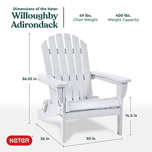 Keter Willoughby Folding Adirondack Chair With Weatherproof Finish, Outdoor Furniture For Entertaining By The Pool, Patio, And Fire Pit, Easy Assembly For Sturdy And Steady Outdoor Seating, White #TOP2