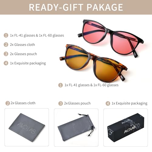 Image of Indoor Fluorescent-41 Pink & Outdoor Fluorescent-60 Brown Tinted Blue Light Blocking Glasses Cat Eye Migraine Light Sensitivity Computer Glasses Photophobia Fluorescent LED Glare Women AB3311
