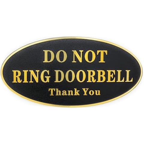 Do Not Ring Doorbell Thank You Sign Self-adhesive Aluminium Plaque Black and Golden 5.5x2.7 inch Cover