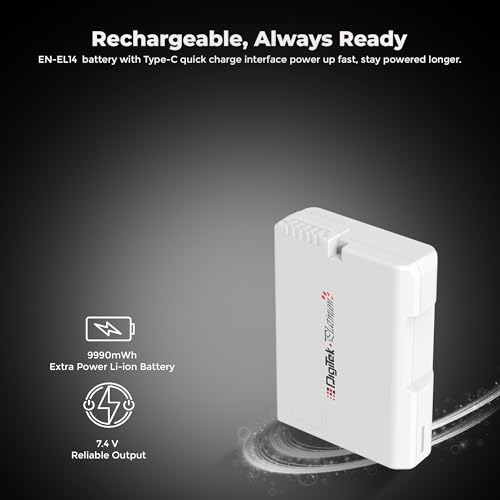 Image of Digitek Platinum (EN-EL14 Type C) 1350mAh Li-ion Battery for Nikon DSLR Cameras with Type-C Charging Cable, for Nikon D3100, D3200, D3300, D3400, D3500, D5100-D5600, DF DSLR, and Coolpix P7000-P7800