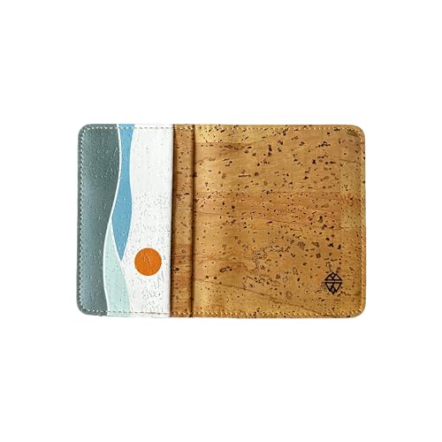 Image of Cork Wallet - Cork Card Holder - Art Print - Eco Friendly - Vegan Non-Leather -Sustainable - Bifold, Waves, Cork Grain Wallet
