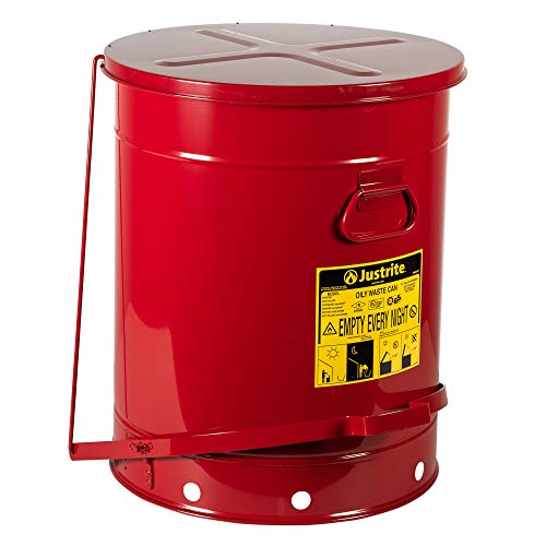 Justrite SoundGuard 09708 Steel Oily Waste Can with Foot Operated Cover, 21 Gallon Capacity, Red #1