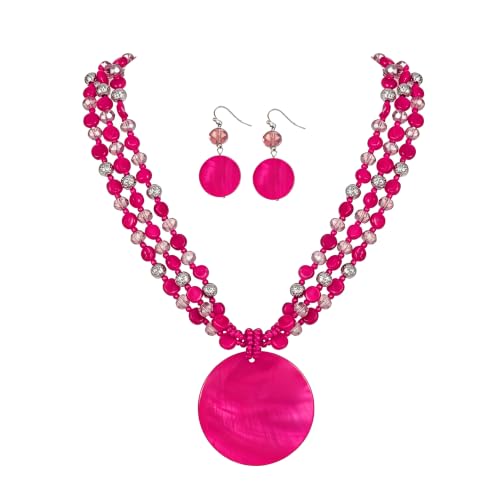 Collier perles multi-rangées femme avec pendentif coloré élégant