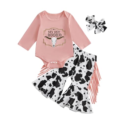 My First Rodeo Baby Girl Outfit Newborn Toddler Cowgirl Western Clothes Long Sleeve Romper Bell Bottom Pants Set