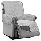 Sofa Shield Recliner Slip Cover with Patented Strap, Cushion Protector, US Designed Reversible Stain and Dog Tear Resistant Slipcover, 28 inch Seat, Washable Covers for Dogs Pets, Light Gray Charcoal