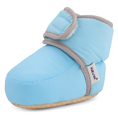 LACOFIA Baby Boys Girls Anti-slip Soft Sole Winter Warm Slipper Boots Infant Crib Shoes Blue 6-12 Months