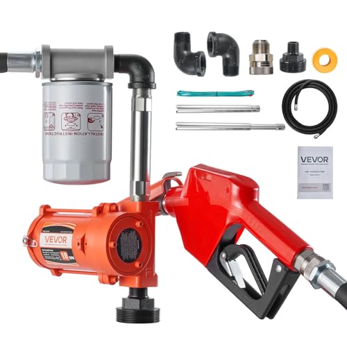 VEVOR Fuel Transfer Pump 12V DC 10 GPM Portable Diesel Transfer Pump Kit with Auto Shut-Off Nozzle Discharge Hose Overheat Protection Power Cable Explosion-Proof for Gasoline Diesel Kerosene