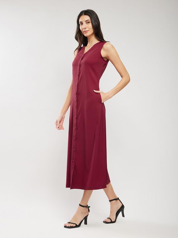 Image of FableStreet Women Casual Midi Cotton Button Down A-Line Dress | Button Down Flowly Dress Perfect for Outings