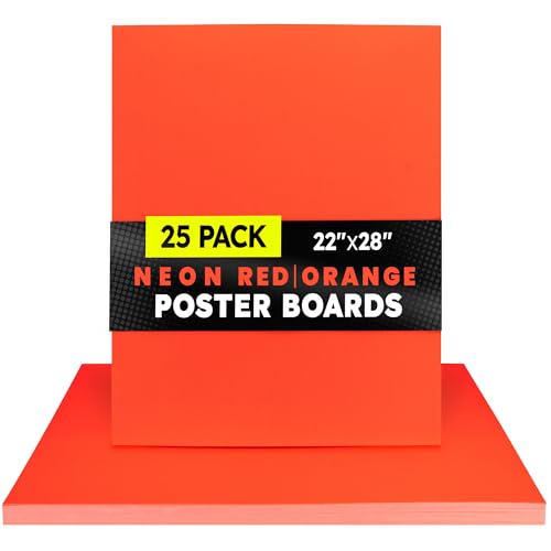Image of Hygloss Medium Poster Board 22x28 - 25 Neon Red-Orange Single Color Bulk Pack - 10 Pt. Thickness Colored Poster Board Paper for Projects, Signs, Displays - Posterboard Multipack 22 inch x 28 inch