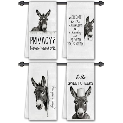 CosxHabitat Funny Donkey Hand Towels for Bathroom Decor, Donkey Gift for Wome Kids, 16x24 Inches Set of 4