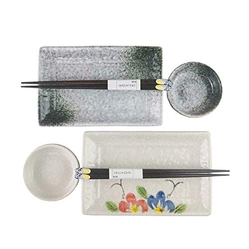 Japanese Style Sushi Plate Set For Two Consisting Pairs of Sushi Plates Sauce Bowls and Chopsticks Great Housewarming Gift For Sushi Enthusiasts Turquoise