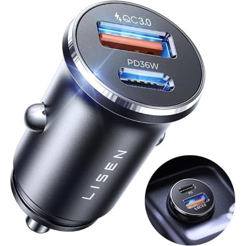 LISEN Car Charger Fast Charge 69W Cigarette Lighter USB Charger [All Metal & Smallest] Car Van BMW Accessories Interior, 12V Car USB C Adapter Socket Gadget for iPhone 17 15 16 samsung s26 i