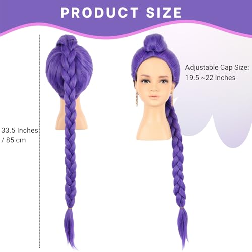 33 Inches Long Purple Braid Anime Costume Wig – High Temperature Heat Resistant Silk Fiber – Natural Looking Costume Wig for Halloween Party, Cosplay (Small Size)2