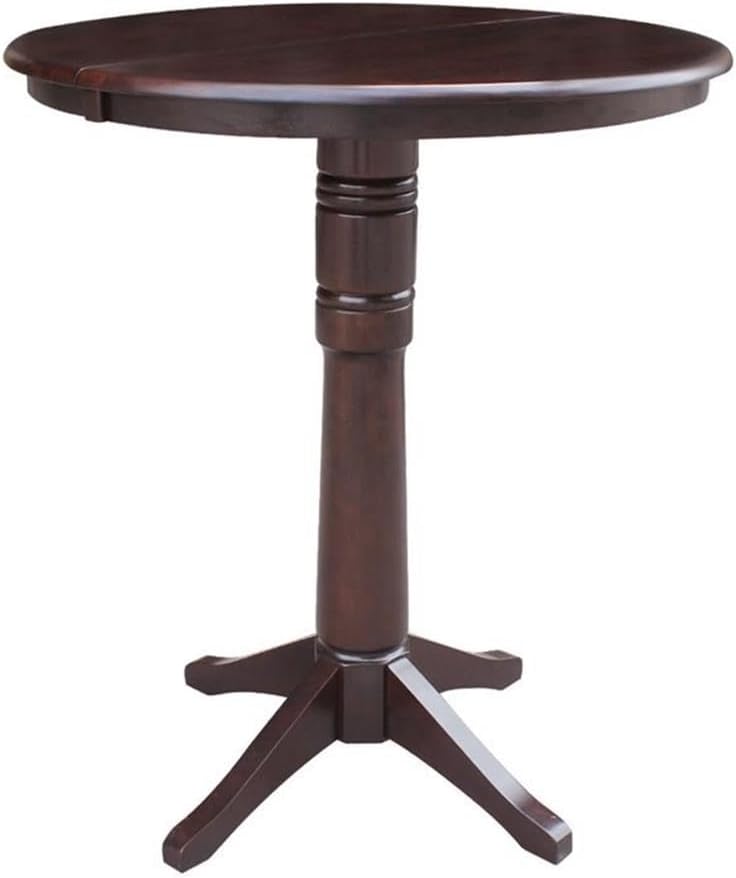 IC INTERNATIONAL CONCEPTS 36" Round Top Pedestal Table with 12" Leaf - Dining Counter or Bar Height