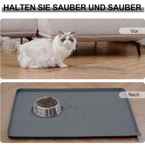 Futtermatten für Haustiere - 48 x 30cm Silikon Hunde Katzen Napfunterlage, Haustierfutter Matte mit Erhöhten, wasserdichte und rutschfeste, Leicht zu reinigen Katzennapf Futtermatten für Hunde Katzen