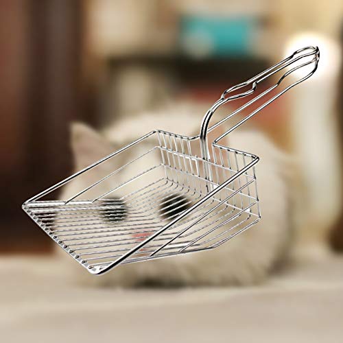 Peneiradora de lixo de aço inoxidável para gatos Peneiradora de cocô de gato com cabo longo Peneirin