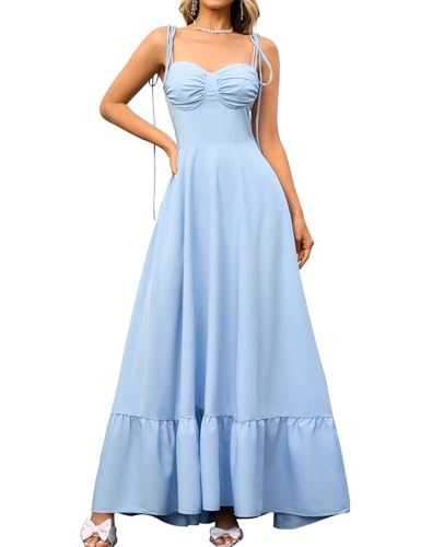 Image of GLNEGE Women's Summer Corset Wedding Guest Maxi Dress Spaghetti Strap Ruffle Formal Dresses Flowy A Line Tea Party Sundress