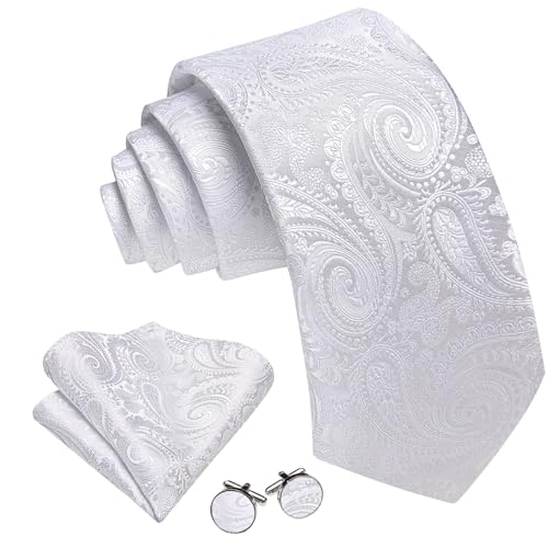 Image of Barry.Wang Paisley Tie Fashion Set Hanky Cufflinks Neckties for Men Woven Silk