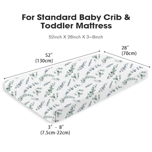 Image of Little Grape Land Muslin Crib Sheets Fitted for Boys and Girls 2 Pack, 100% Cotton Baby Bed Sheets Soft Breathable, Neutral Fitted Baby Mattress Sheets for Standard Crib 52x28 inches, Green Leaves