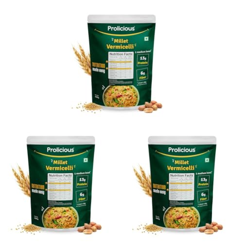 Image of Prolicious Millet Vermicelli | Upgrade Your Breakfast | 13g Protein + 7g Fibre | Little Millet, Durum Wheat & Defatted Peanut Flour | No Maida, Not Fried | Ready in 3 Steps | For Upma, Kheer, Payasam & More | 400g