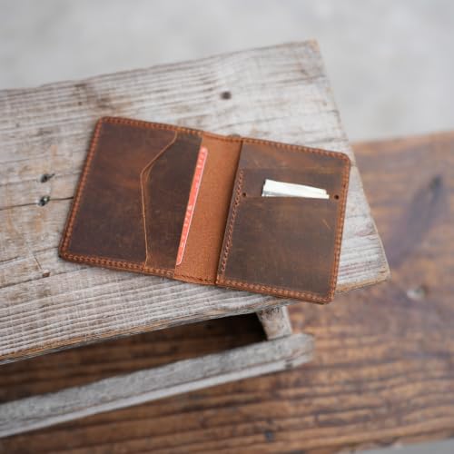 Image of JJNUSA Handmade Distressed Men's Minimalist Leather Wallet Card Holder Wallets for Gifts Brown Flower | Handmade