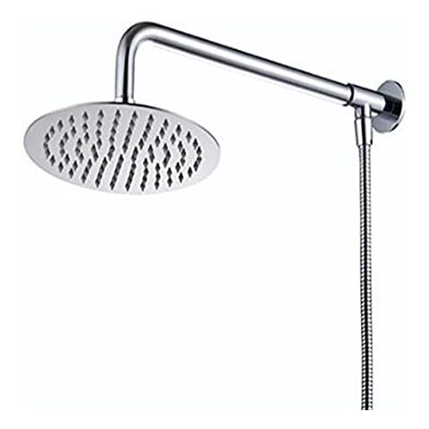 Hiendure®Wall Mount 8 inch Rainfall Round Shower Head With Shower Arm Shower Hose Stainless Steel Chrome Finished Cover