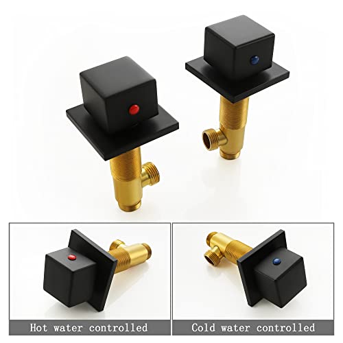 Bathroom Sink Faucet LED 3 Hole Waterfall Faucet Deck Mount Widespread Vanity Faucet 2 Handle Lavatory Mixer Faucet, SKOWLL Matte Black