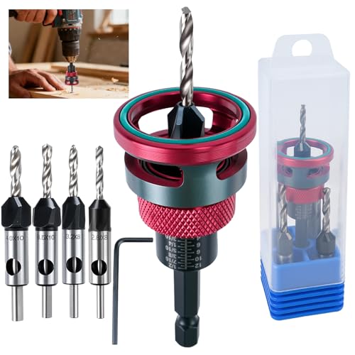 Kuvarix - Juego de brocas para biselar (6 piezas, brocas de madera, con fresa, taladros, HSS-M2, con tope de profundidad, varilla hexagonal de 1/4', conjunto para taladrados precisos de madera