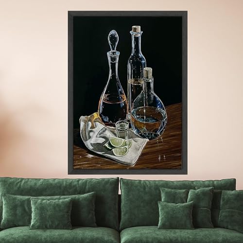 Décoration de cuisine originale avec ce tableau de bouteilles en verre 60x80 cm
