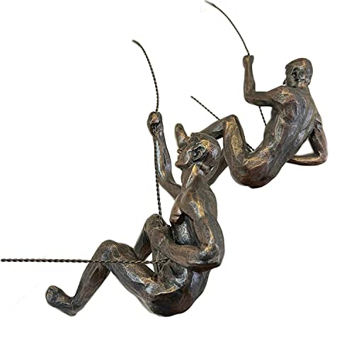Darthome Set Of 2 Abseiling Men Ornaments Bronze Climbing Man Sculpture Statue Ornaments
