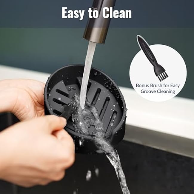 NiHome Silicone Sponge Holder Compatible with Scrub Daddy Mommy Sponges for Kitchen & Bathroom, Auto Draining Organizer, Holds Multiple Sponges & Cleaning Tools, Food-Grade, Dishwasher Safe (Black)