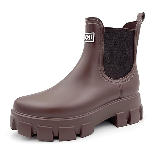 Amoji Unisex Ankle Chelsea Rain Platform Rubber Waterproof Boots 917