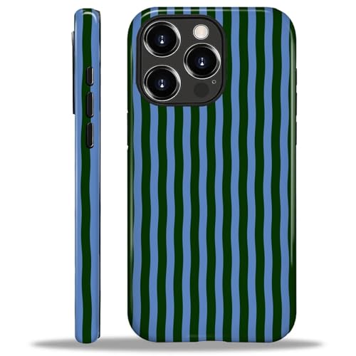 ilikediy for iPhone 16 Pro Max Case,HL2 Green and Blue Stripe Hybrid 2 Layer Hard Shell Silicone Protective Pattern Design Case